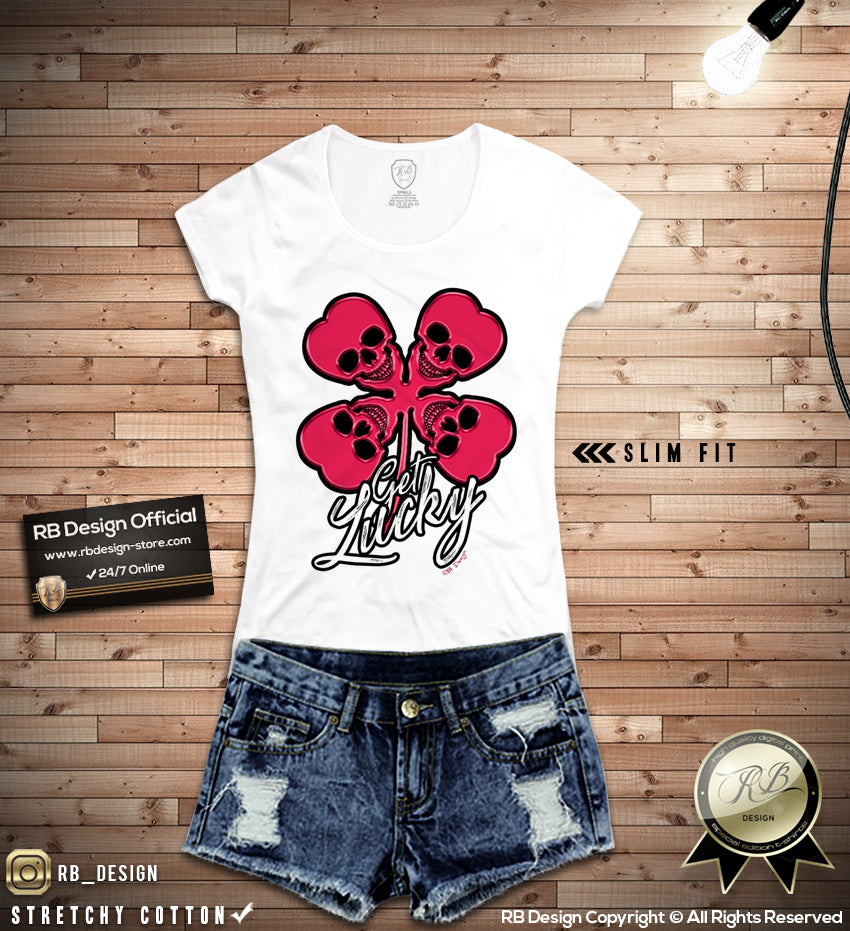 rb design four leaf clover skull t-shirt