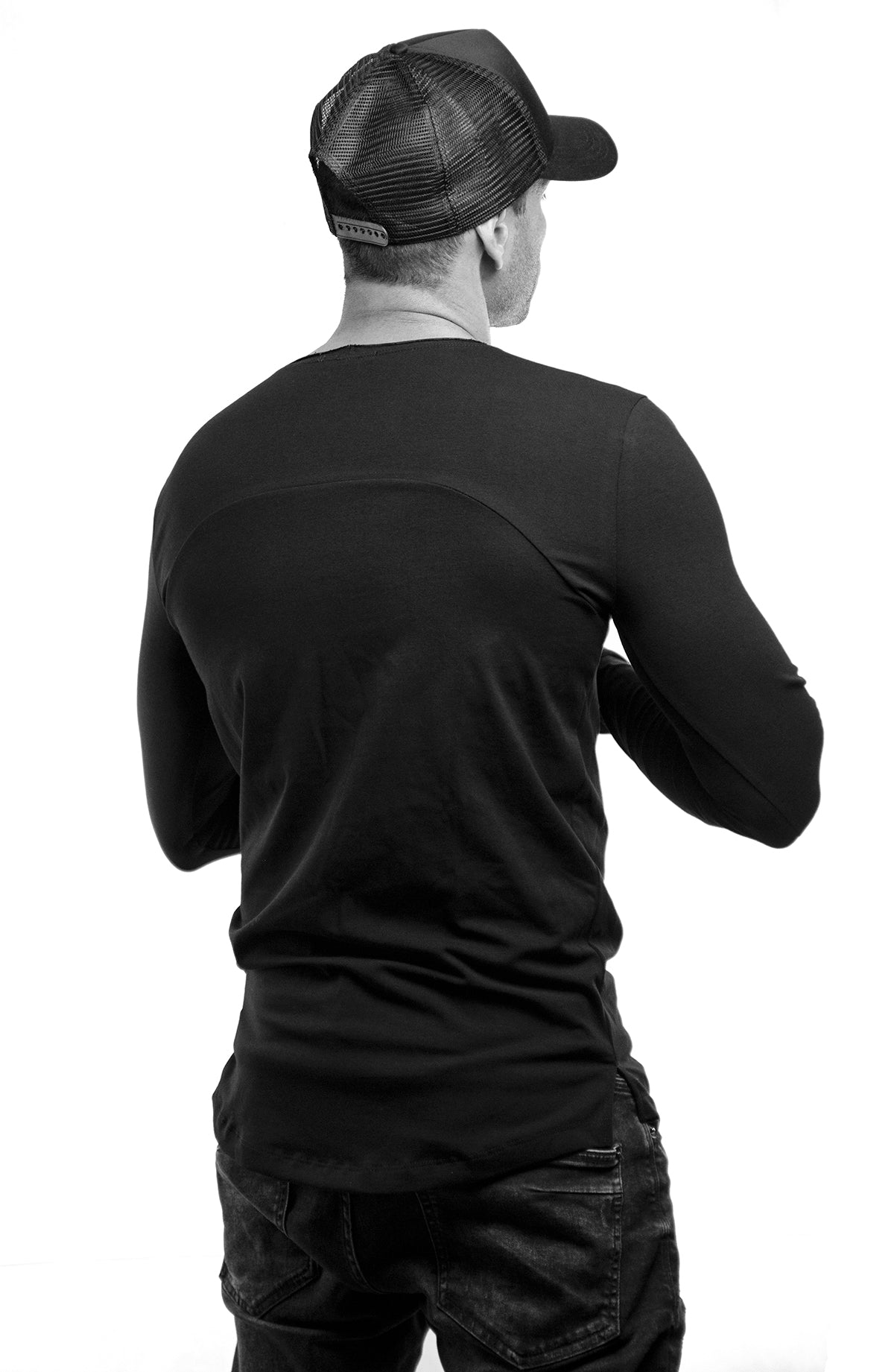 Plain Black Scoop Neck Long Sleeve Shirt