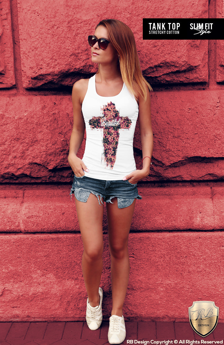 womens flowers cross t-shirt