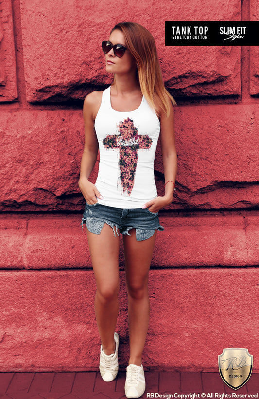womens flowers cross t-shirt