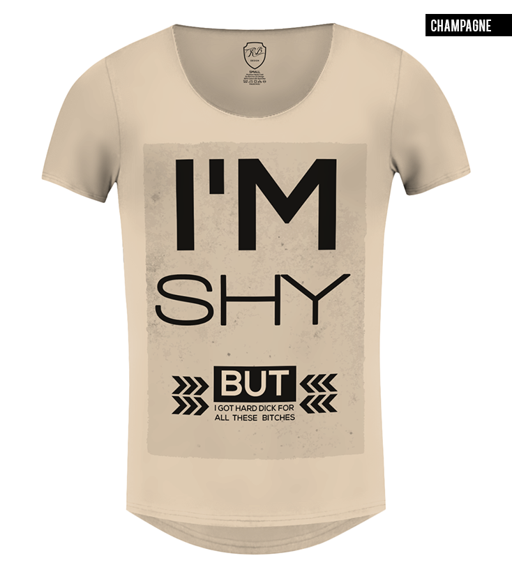 beige scoop neck fashion saying t-shirt for men