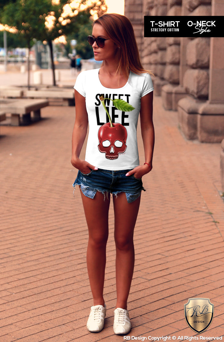 cherry skull womens t-shirt