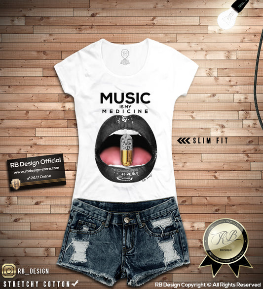 Music Is My Medicine Women's T-shirt Lips Ladies Festival Tank Top WD169