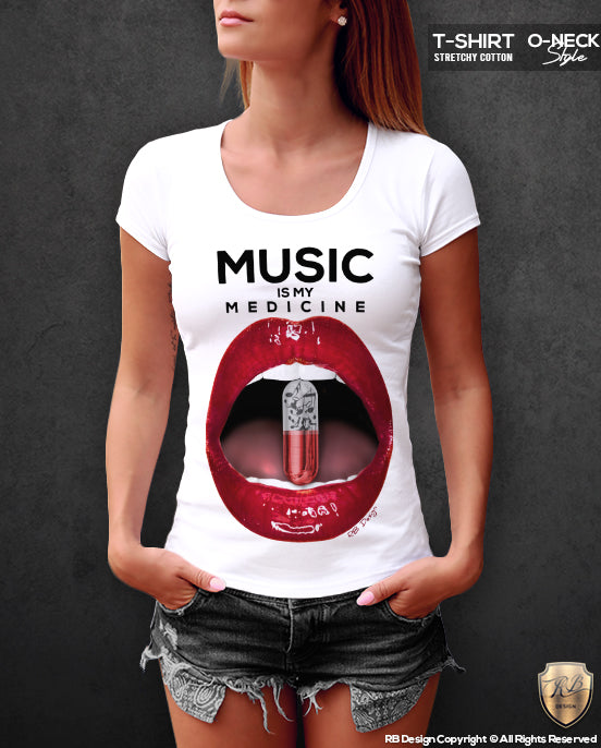 Red Lips Women's T-shirt Music Is My Medicine Ladies Festival Tank Top WD169