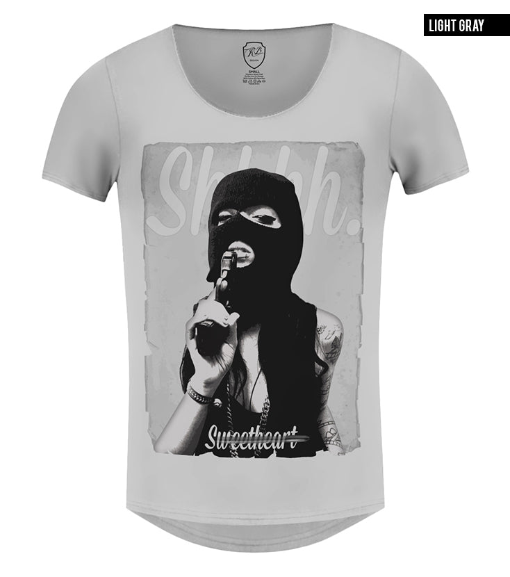light gray pistol girl mens t-shirt