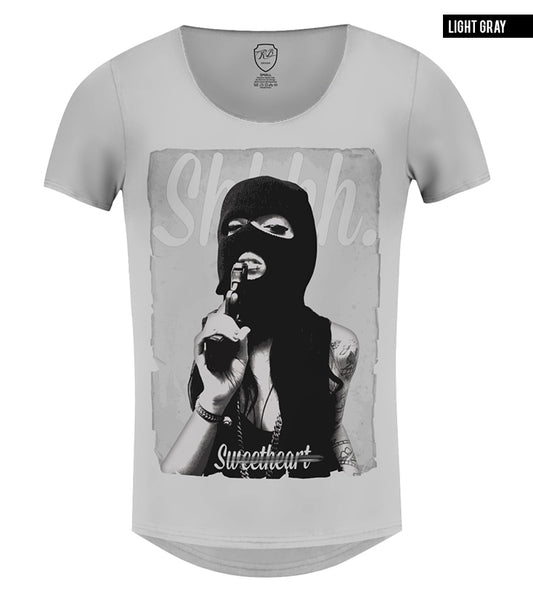 light gray pistol girl mens t-shirt
