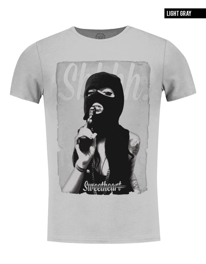 pistol gangster girl gray crew neck t-shirt