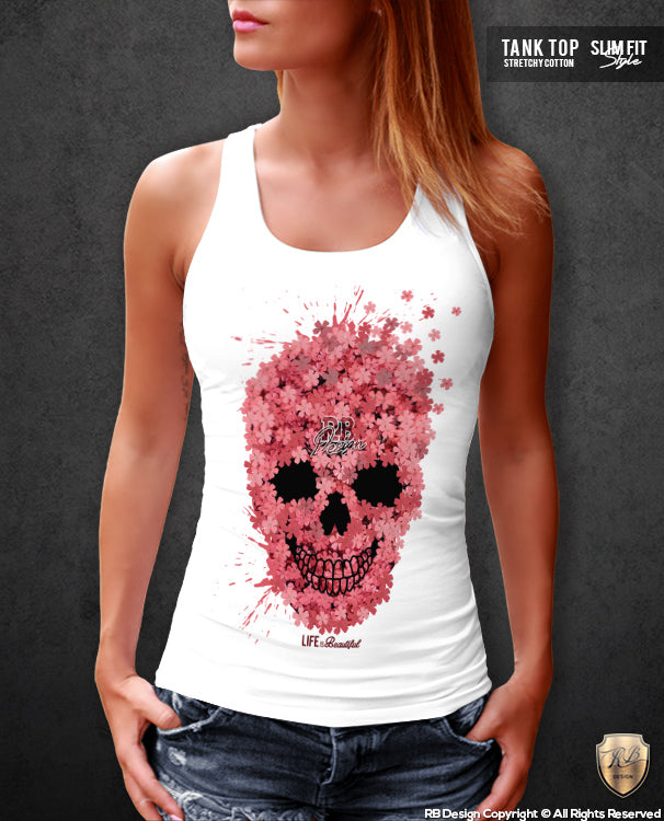 flowers skull tank top for women