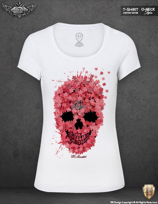 womens flowers skull tee shirts