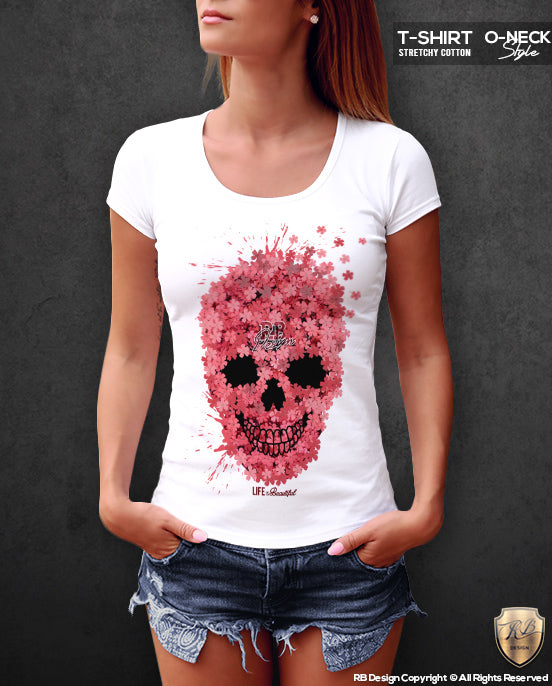 Designer Skull T-shirt Unique RB Design Flowers Tank Top WD204