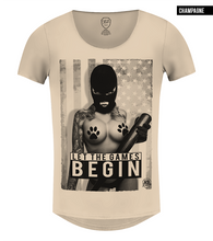 sexy naked girl on scoop neck beige t-shirt