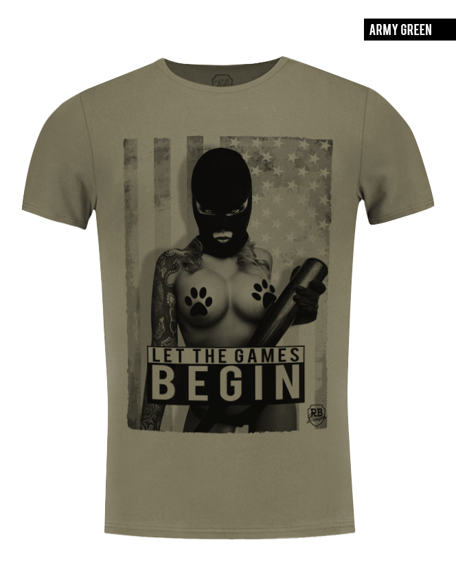 army green crew neck naked girl t-shirt