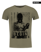 army green crew neck naked girl t-shirt