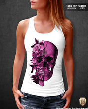 pink flower skull tank top for women
