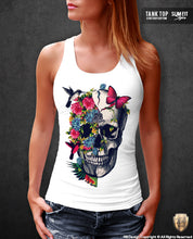 Women's Floral Flowers Skull T-shirt Half-life Graphic Tank Top WD220