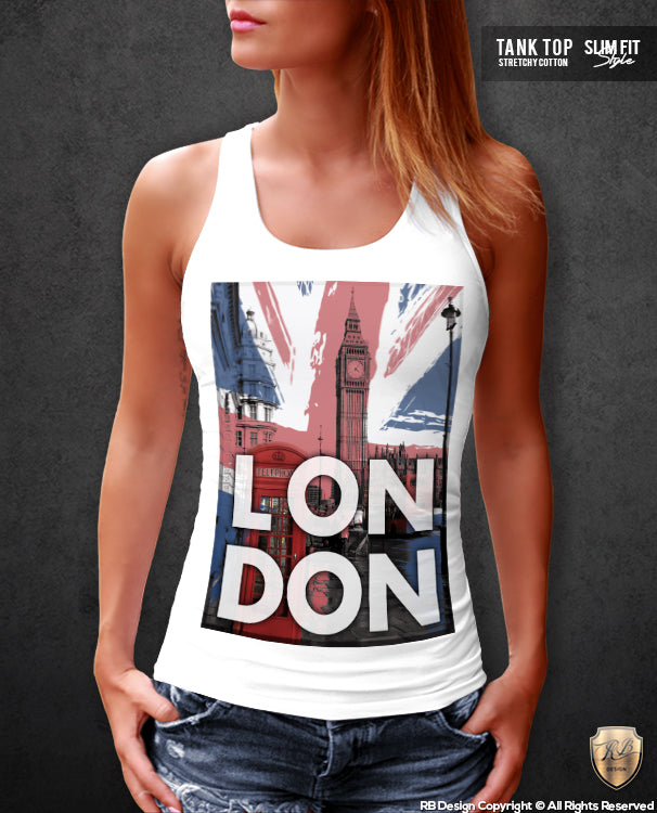 Women's London T-shirt UK Flag Big Ben Ladies Tank Top WD238