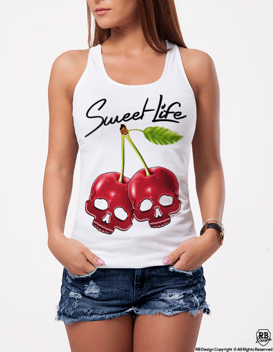 Sweet Life Cherry Skulls Womens T-shirt Street Fashion Ladies RB Design Tank Top WD280