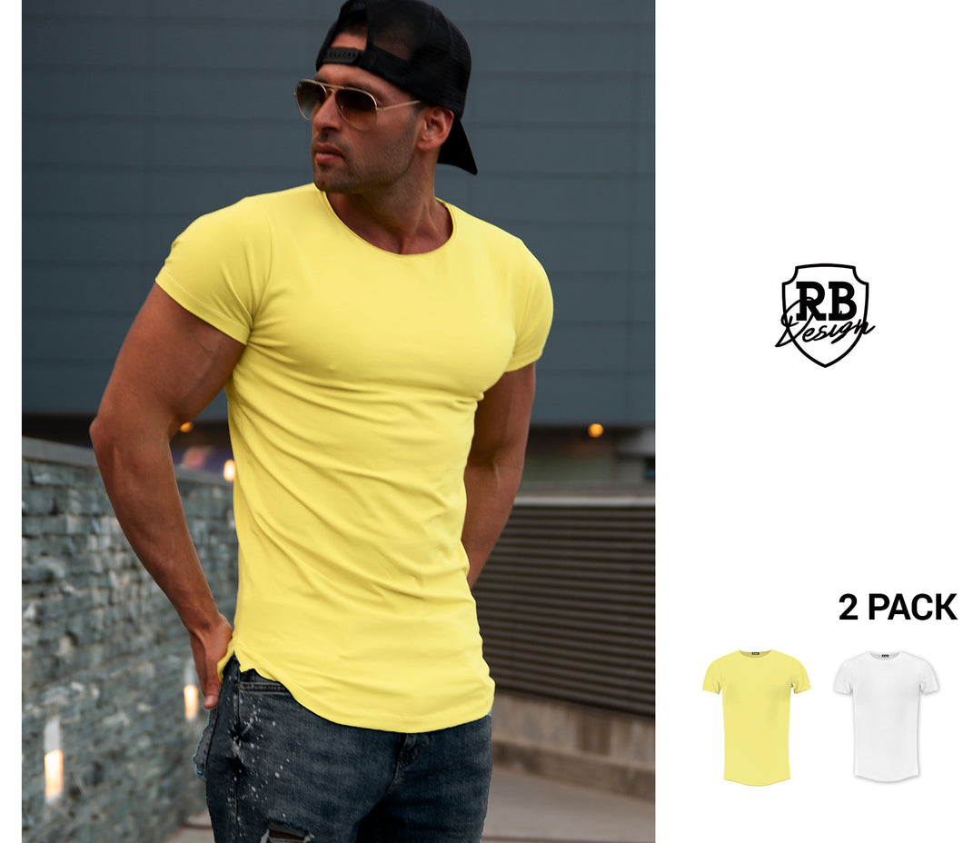 2 Pack Men's Plain Round Neck T-shirts White and Yellow / Longline – RB ...