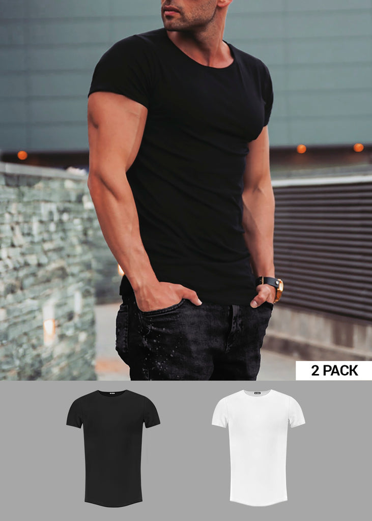 2 Pack Black and White Men's Plain Round Neck T-shirt