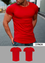 2 Pack Men's Plain RED Round Neck T-shirt - Longline