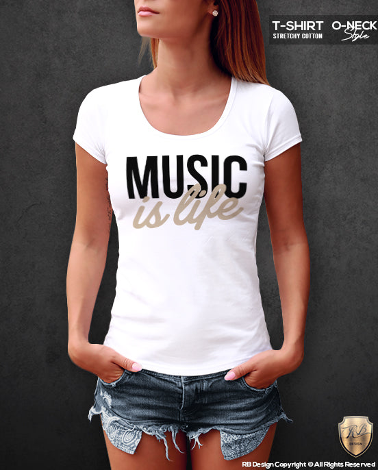 Music Is Life Ladies T-shirt Cool Festival Techno Lover Top WD310