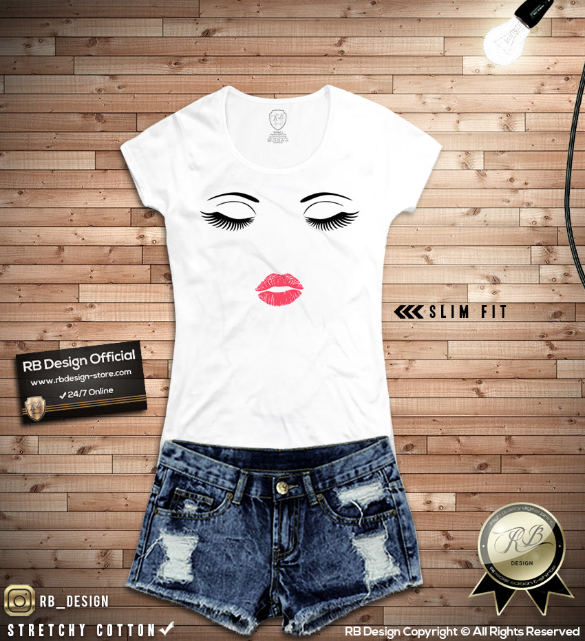 eyelashes lips shirt for ladies
