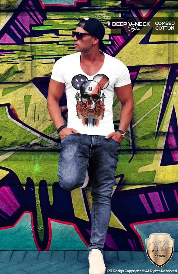 RB Design Mickey Skull Mens T-shirt Roses USA Flag Tank Top MD321