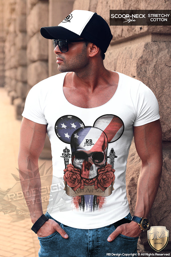 RB Design Mickey Skull Mens T-shirt Roses USA Flag Tank Top MD321