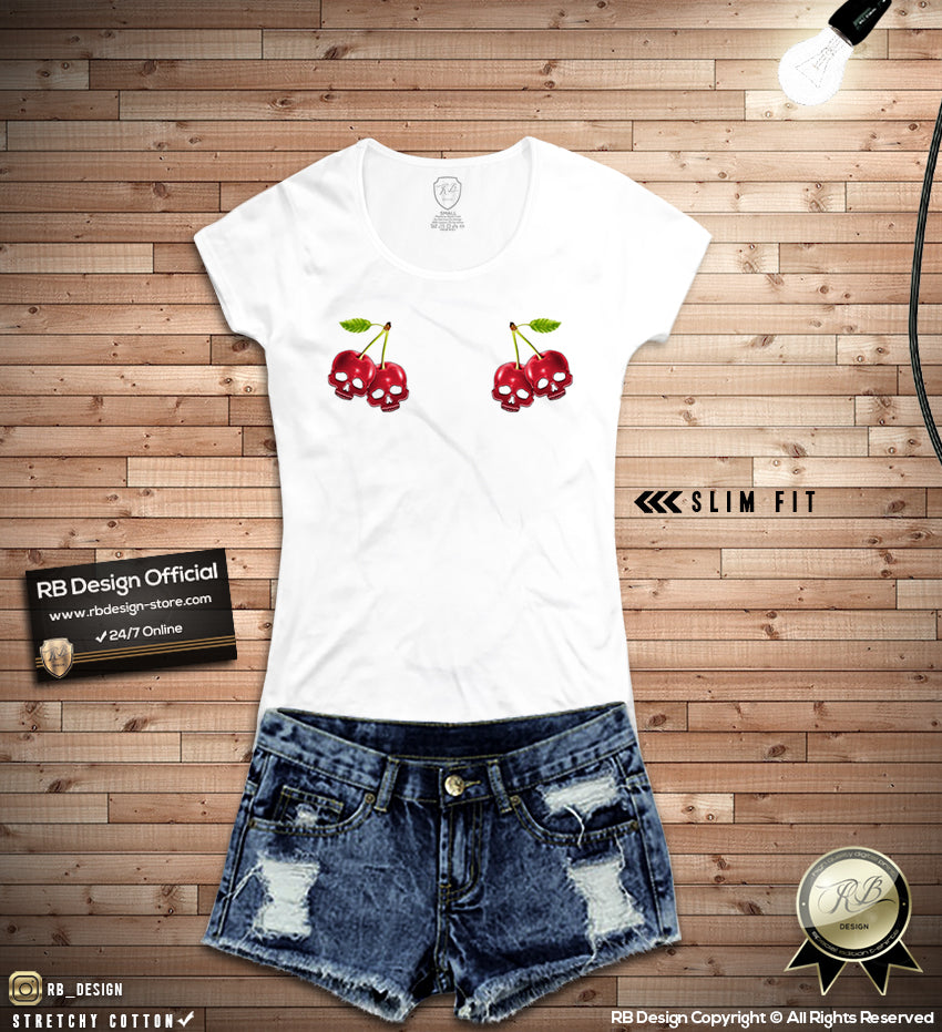 Cute Fancy Women's T-shirt Cherry Skull Print  WD365