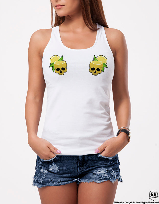 Funny Cool Women's Printed T-shirt Lemons Skull WD368