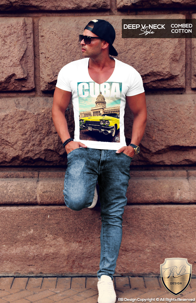 deep v neck cuba muscle car tee