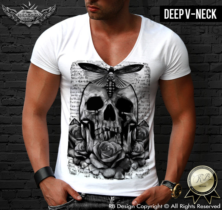 vintage butterfly skull men tee