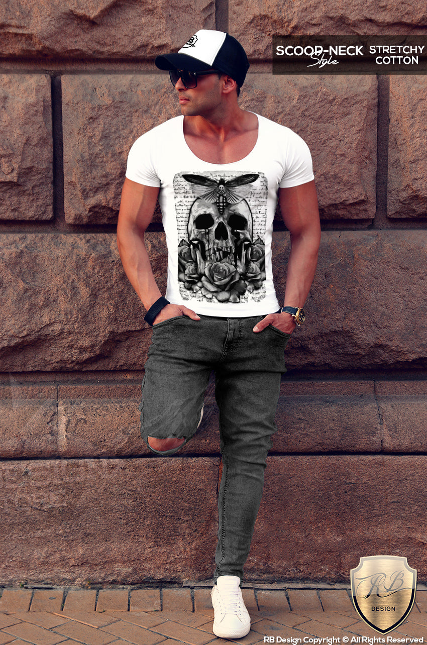 printed vintage flower skull mens tees