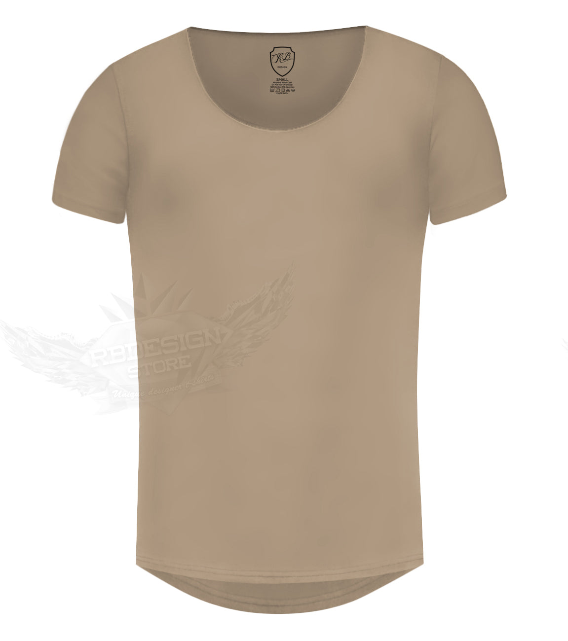 Men's Plain Beige Scoop Neck T-shirt - Cappuccino