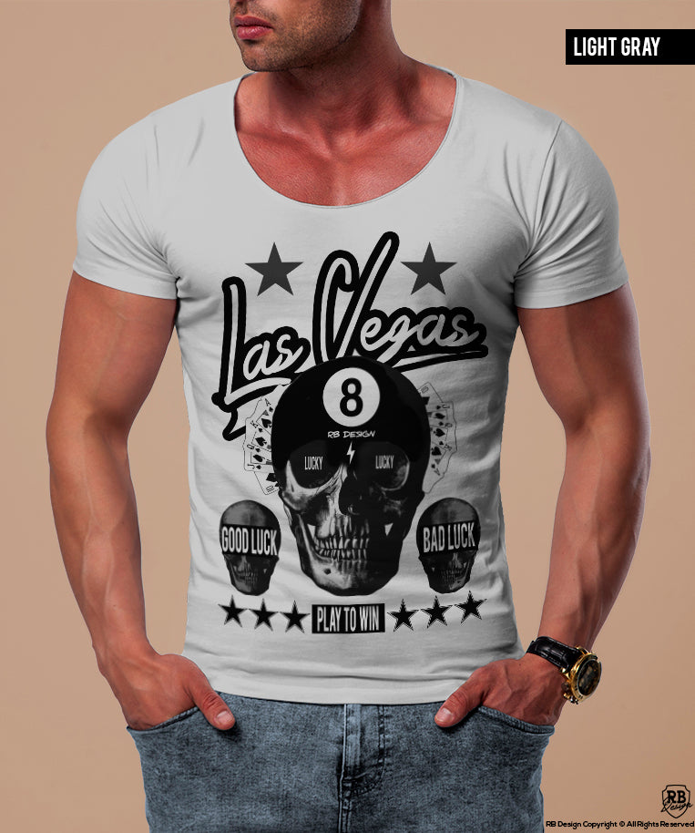 Las Vegas Men's Skull T-shirt "Play To Win" / Color Option / MD536