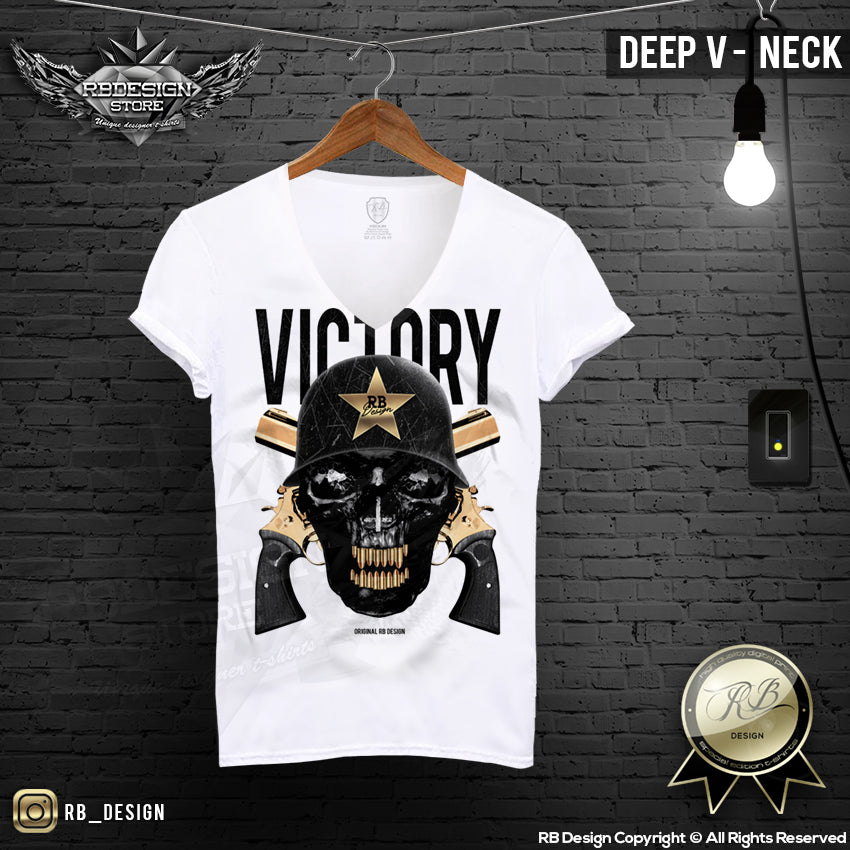 mens army victory skull deep v neck t-shirt