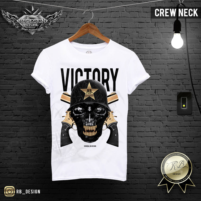 victory pistol skull mens crew neck tees