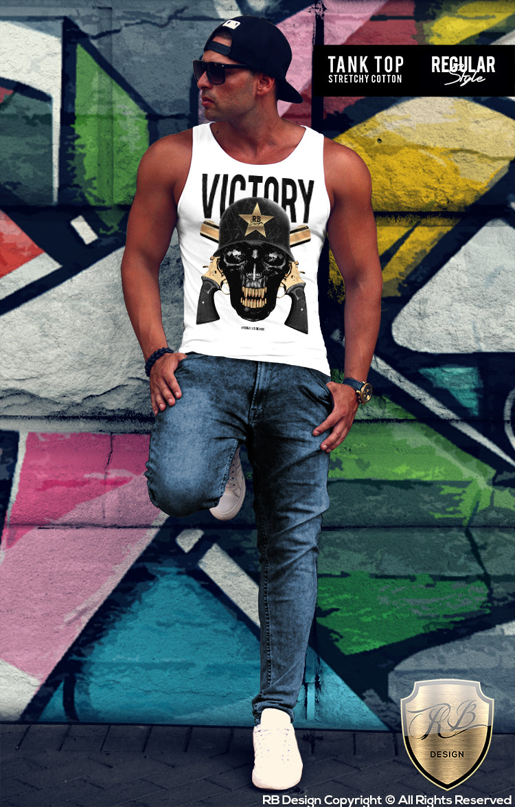 guns skull printed mens tank top