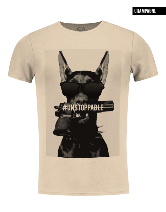 crew neck beige dog gun t-shirt