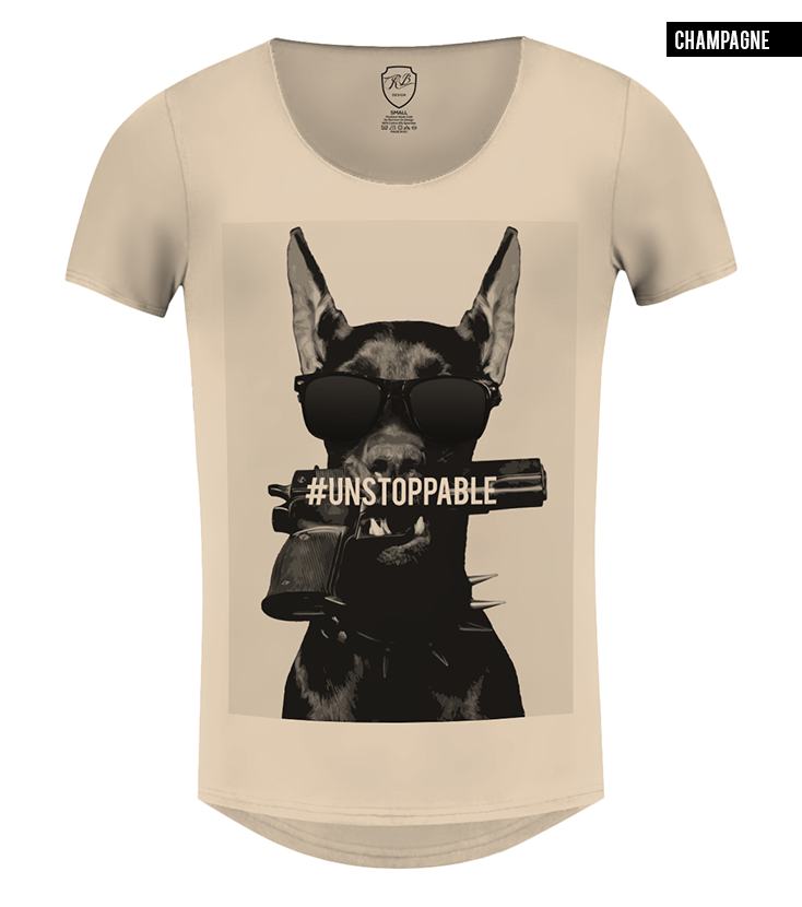 dog gun t-shirt scoop neck beige tee
