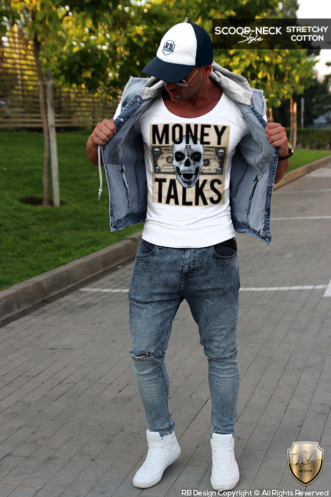 Money Talks Designer Skull Mens T-shirt Dollar Bill Tank Top MD669 C
