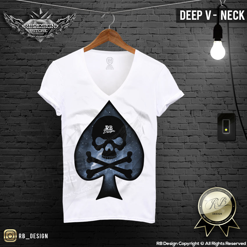 deep v neck spades skull t-shirt