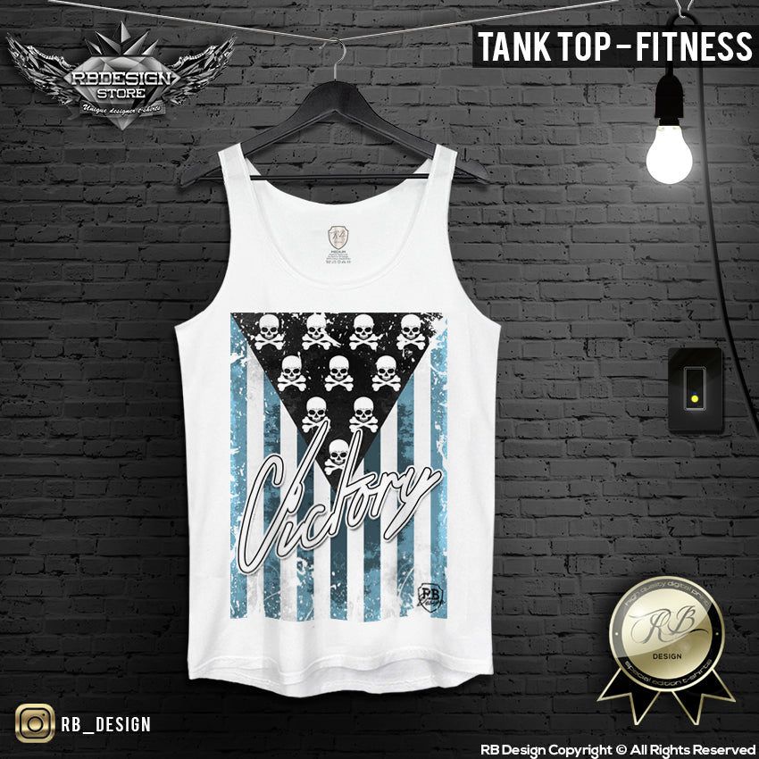 Men's Skull Flag T-shirt Victory Army Warrior Tank Top MD690 BLUE