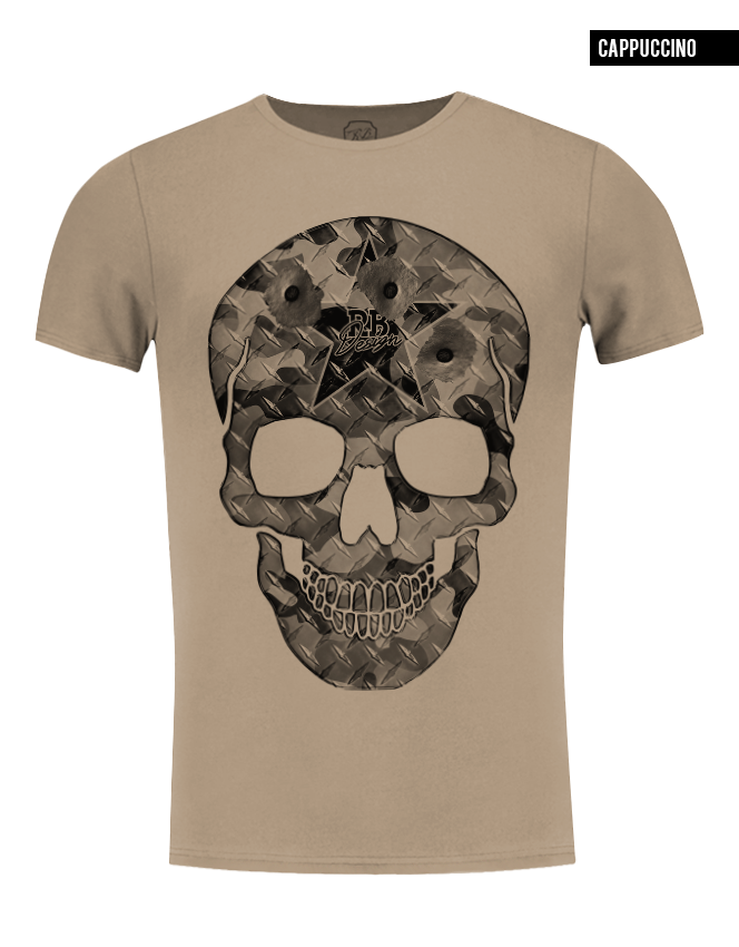 crew neck beige skull summer fashion tee