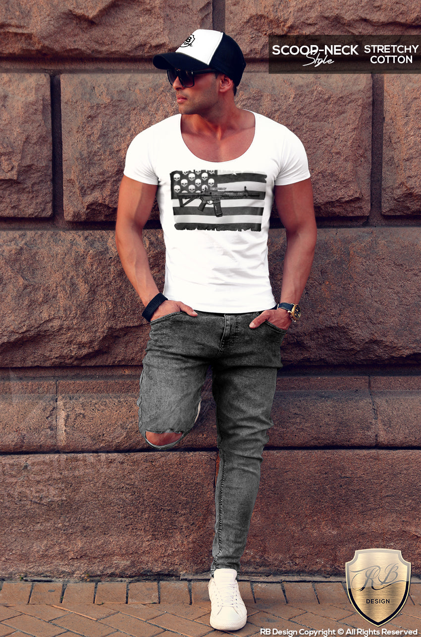machine gun graphic t-shirt