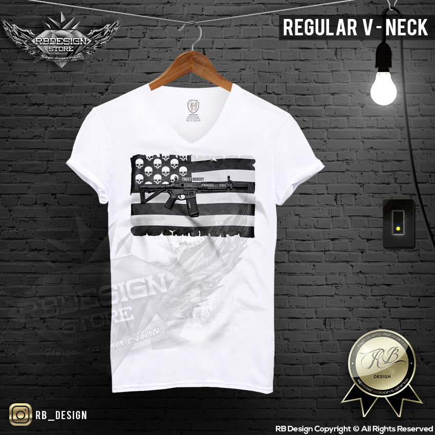 v neck skull flag t-shirt