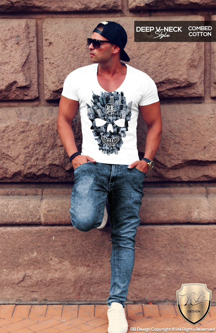 deep v neck skull t-shirt