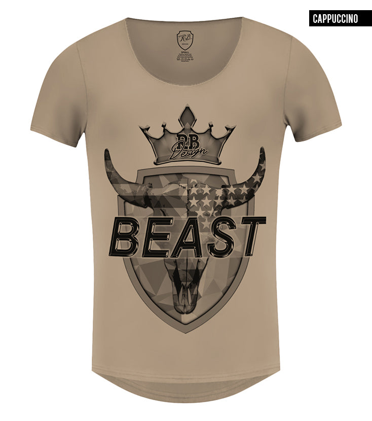 fashion scoop neck mens t shirt beige