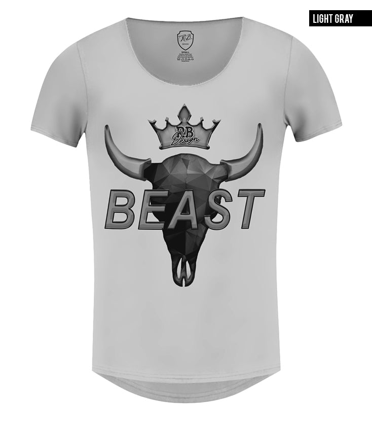 Men's T-shirt "BEAST" Scoop Neck Muscle Tee Khaki Gray Beige / Color Option / MD730