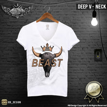 deep v neck bull skull t shirt